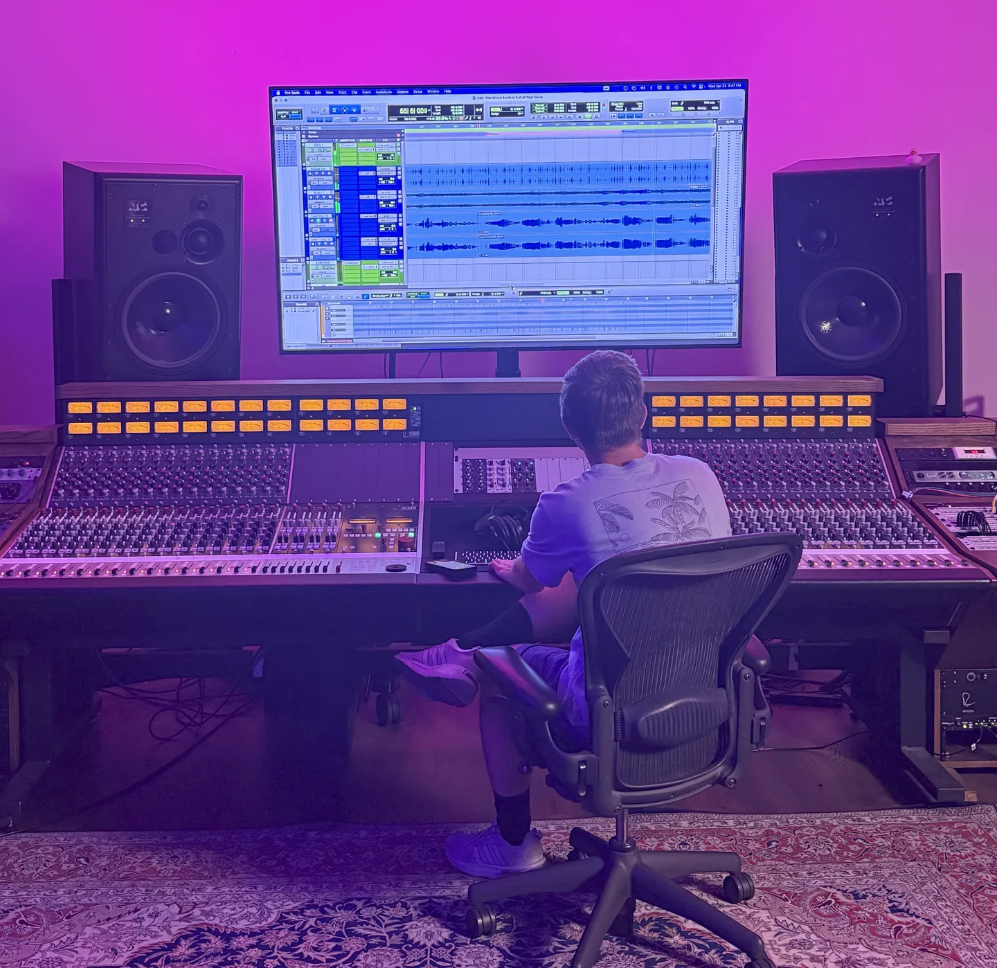 Kyle Derksen producing and mixing in his home studio